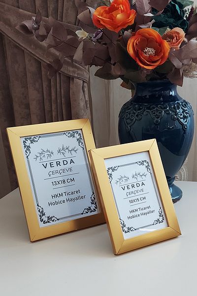 Verda Çerçeve Κορνίζα 2 τεμαχίων 10x15 cm και 13x18 cm κορνίζα φωτογραφιών! Διακοσμητικό πλαίσιο με γυαλί PVC με ξύλινα πόδια!