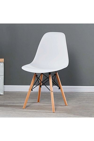 Primo Plus Plastic Office Chair with Wood Legs White 70x40x40cm