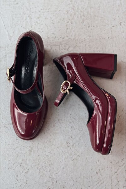 I Love Shoes Adelow Patent Leather Buckle Detailed Burgundy Platform Heeled Mary Jane
