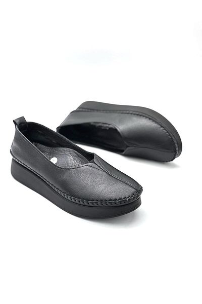 KİNDEP Kindep Inside and Outside Genuine Leather Daily Comfort Women's Shoes Black