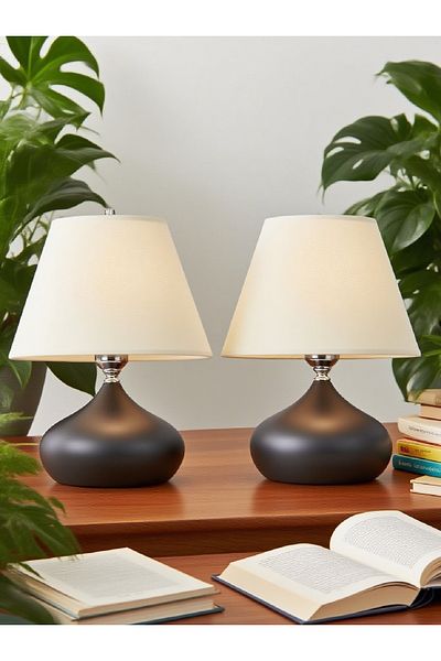 571 Store 2 Pcs Ellipse Table Lamp Shade Metal Body Fabric Head Lighting