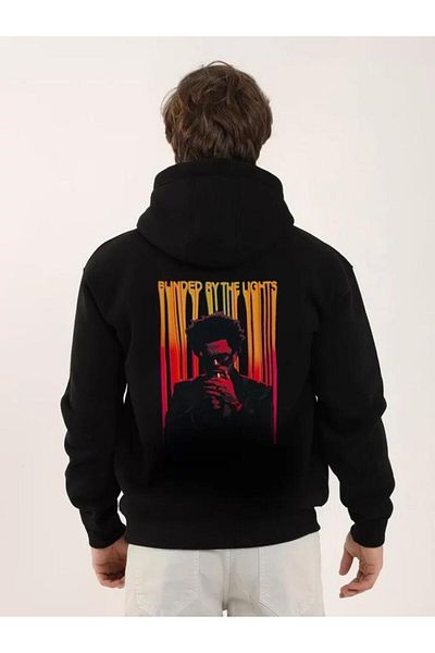 modamtn    Unisex Printed Oversize Three Thread Hooded Sweatshirt - Black