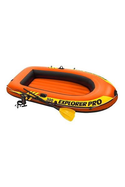 Intex قارب قابل للنفخ، قارب + مجاديف + مضخة، ثلاثة أشخاص، أسود، مجموعة قارب Explorer Pro 300