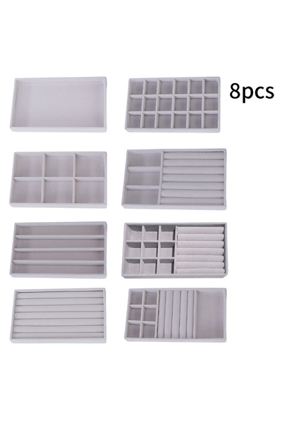 Choice 6009-رمادي-A8 مجموعة واحدة (تتضمن 8 قطع) صندوق مجوهرات مزخرف وعلبة مجو...