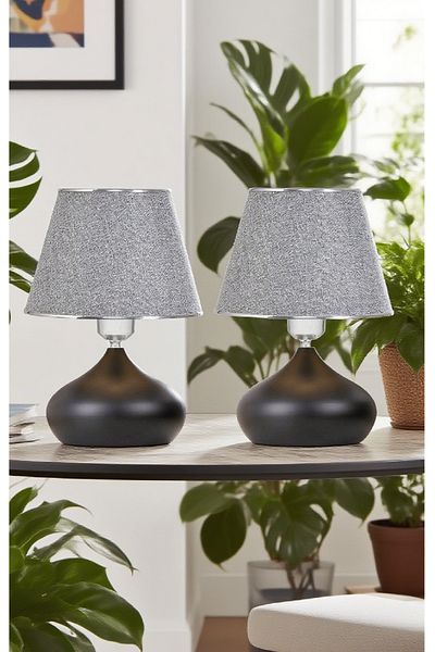 571 Store 2 Pcs Ellipse Table Lamp Shade Metal Body Fabric Head Lighting