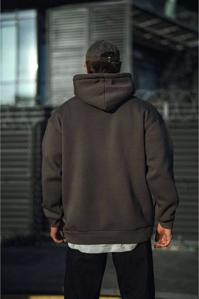 fh fashionhere    Three Thread Combed Cotton Hooded Basic Sweatshirt - Anthracite