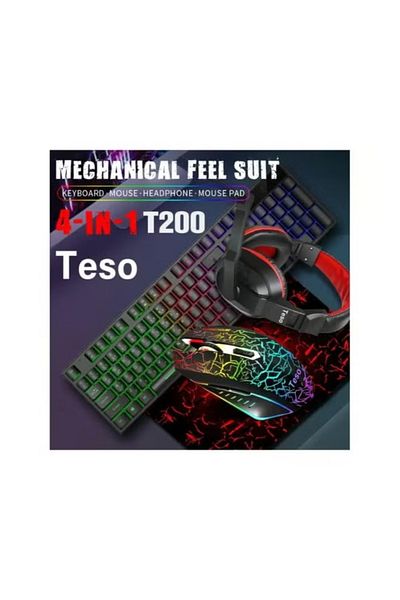 TESO Gaming Bundle 4 in 1 with RGB Light, Gaming Keyboard and Mouse, Gaming Headset, Mouse Pad