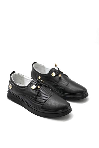 KİNDEP Kindep (İzli̇fe) Genuine Leather Thermo Non-Slip Sole Casual Women's Shoes Black