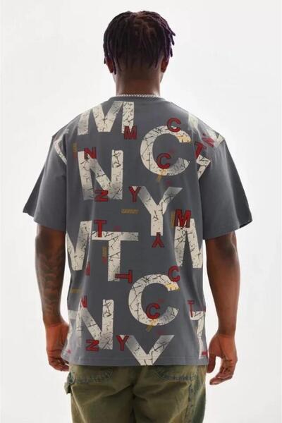 Lavıa Unisex Printed Oversize T-Shirt - Smoked