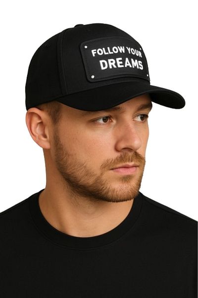 CosmoOutlet قبعة رجالية سوداء قابلة للتعديل مكتوبة عليها Follow Your Dreams