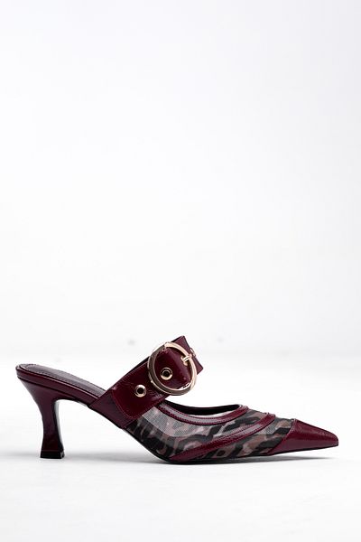 Tasarım Buckle Mary Series Heels with Leopard Touch and Elegant Carbol Texture – Charm Series
