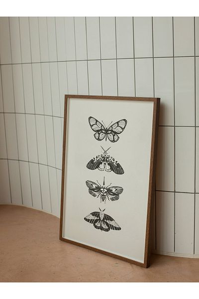 studio duha Butterflies - Black and White Minimalist Butterfly Illustration Poster - Unframed Modern Painting
