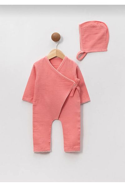 Baby Wings Double Breasted Muslin Jumpsuit-Hat Double Set Cotton