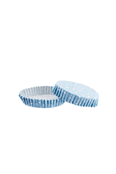 TT Tahtakale Toptancıları Cupcake Mold Pet Capsule Oval Model Cake Mold (100 Pieces) F11 Blue with Snow Pattern