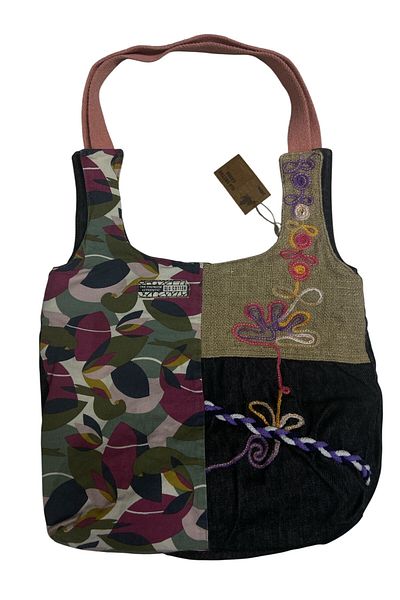 Old Cotton Vintage Colorful Shabby Ethnic Medium Size Beach Casual Women's Shoulder Bag 34 cm X 37 cm