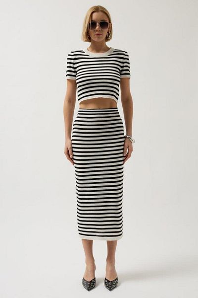 Pasaklıkontes    Striped Midi Textured Skirt