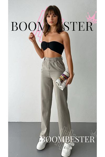 BoomBester Women's Thin Raw Linen Palazzo Trousers Washed (Distressed) Fabric Elastic Waist