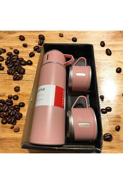 ÇERÇİ MELEK Stainless Steel Thermos and 3-Piece Mug Set