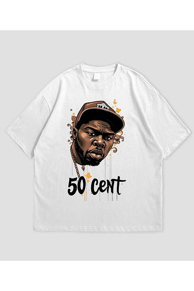 MAGORS 50 Cent Hip-Hop Streetwear Printed Unisex Oversize Cut 100% Cotton Crew Neck Black T-Shirt