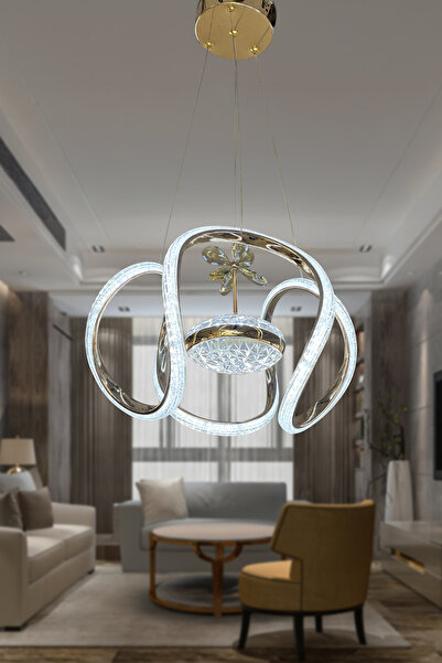 RSCOLLECTIONS Dünya Eliza Simli Slikonlu Tek Toplu Modern Oturma Led Avizesi Kumandasız Gold