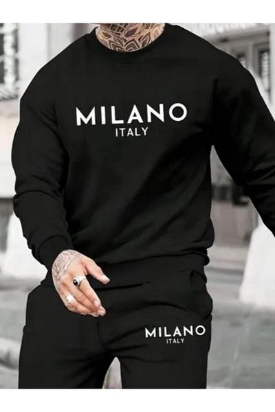 modamtn Men's Long Sleeve Print Detailed Two Thread Suit