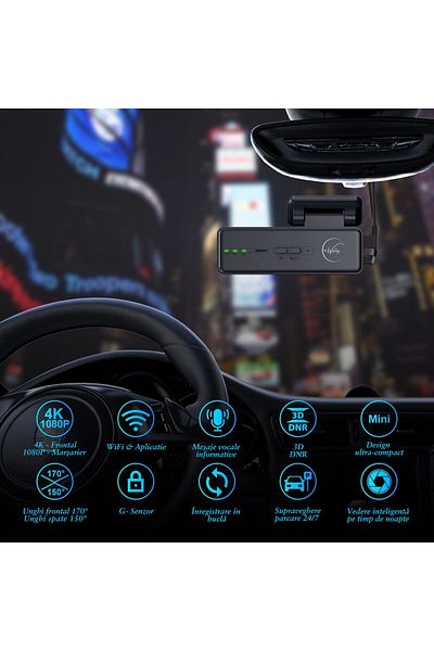 e-Wantay Camera Auto de Bord e-Wantay® DrivePro, Dual 4K UHD Fata / 1080P Spate, Night Vision, G-Senzor, WiFi
