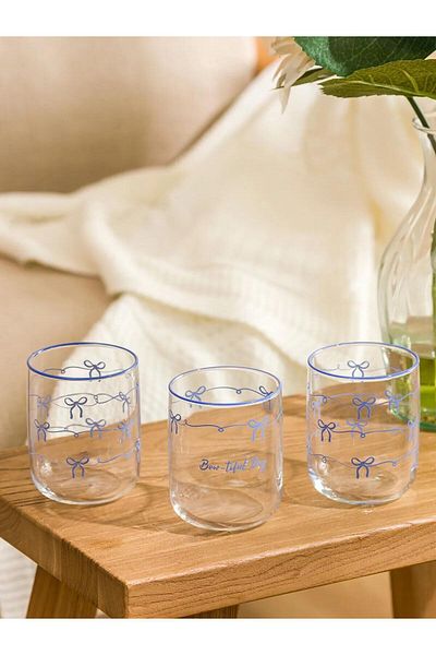 LC Waikiki Lcw Home Bow Printed Glass Water Cup Set of 3 280 ml (W5)
