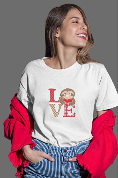 ArtYus TRIOCĂ DE DAMĂ LOVE11 CU IMPRIMARE TRANSFER, Gât rotund, mânecă scurtă