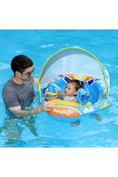 OEM SwimBoBo Inflatable Baby Ring with Solar Roof Blue