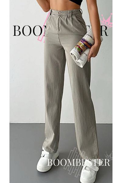 BoomBester Women's Thin Raw Linen Palazzo Trousers Washed (Distressed) Fabric Elastic Waist