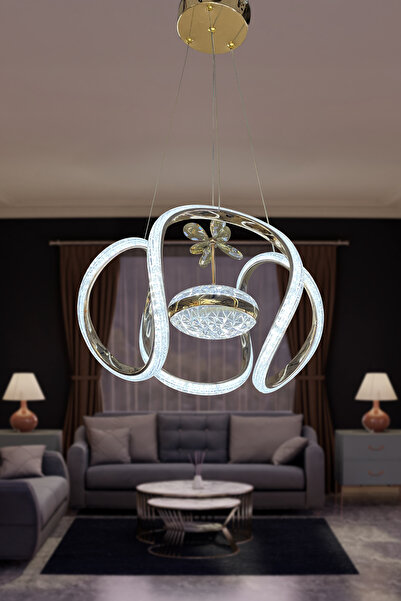 RSCOLLECTIONS Dünya Eliza Simli Slikonlu Tek Toplu Modern Oturma Led Avizesi Kumandasız Gold