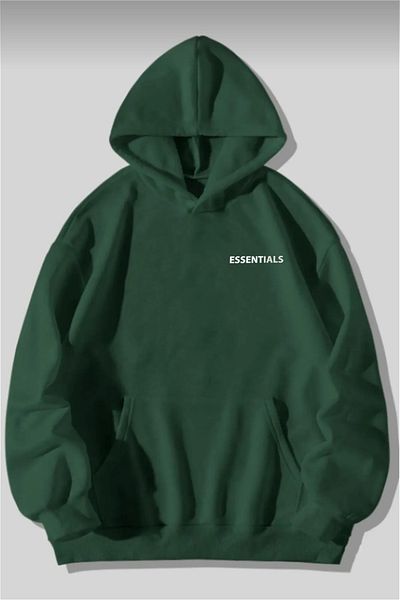 NOFLEN Unisex Green Essentials Printed Oversize Sweatshirt Hoodie