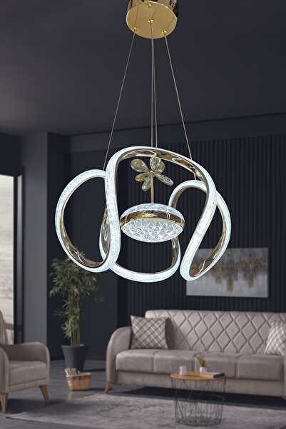 RSCOLLECTIONS Dünya Eliza Simli Slikonlu Tek Toplu Modern Oturma Led Avizesi Kumandasız Gold