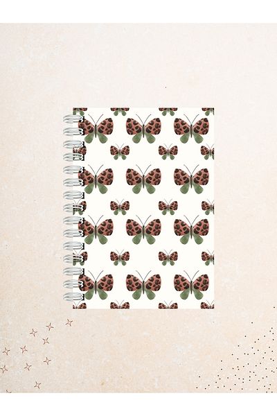 Ez&Tu Stıcker Leopard Butterfly Patterned Notebook – 60 Sheets / 120 Pages – Unlined Wire Spiral
