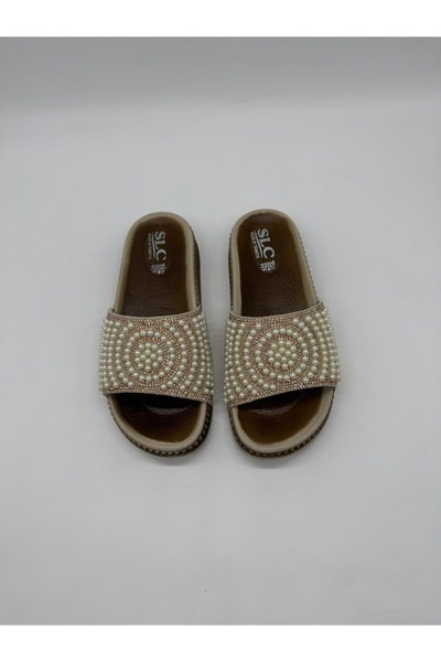 SLC Yuvarlak Detaylı Taşlı Boncuklu Terlik