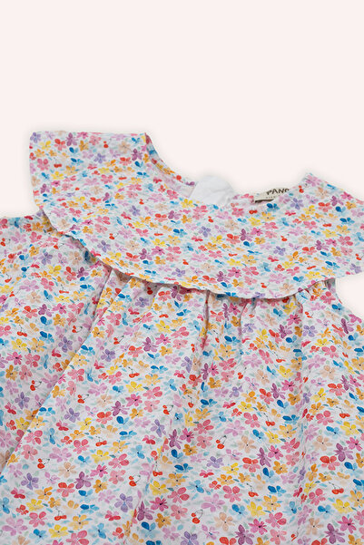 Panço Kız Bebek Çiçek Desenli Pembe Elbise