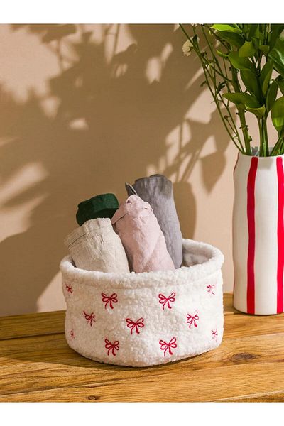 LC Waikiki LCW HOME Organizator de prosoape de pluș imprimat cu fundă 20 cm (W5)