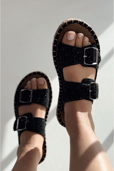 I Love Shoes Γυναικείες παντόφλες Waloen Suede Black Stone με λεπτομέρειες