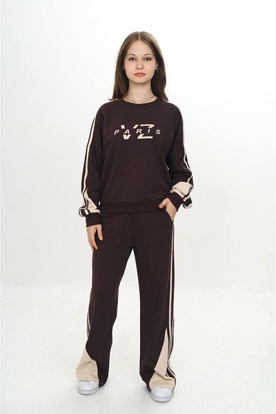Asortik Kids Комплект анцуг за момичета с прозрачна украса – 100% памук, двуцветен горнище и долнище – 297