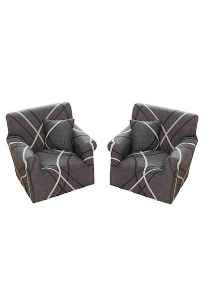OEM Set 2 Elastic Covers for Armchair, MS STAR, Abstract Print, S-90x140cm, Gray