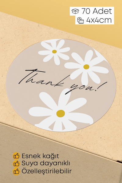 alışveriş kurdu Thank You Written Sticker Packaging Shipping Packaging Label - 4X4Cm 70 Pieces
