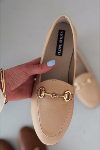 I Love Shoes Palvora Γνήσιο Δερμάτινο Κρέμα Γυναικείας Μοκασίνας με Λεπτομέρεια Πόρπης