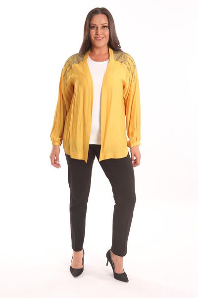 Metpoint Trend42plus Μεγάλο Μέγεθος Robe Stone Printed Oversize Κίτρινο Μπουφάν