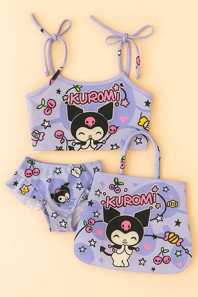 ARBİ kids Girls' Kuromi Three-Piece Bag Swimsuit Summer Suit