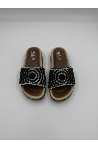SLC Yuvarlak Detaylı Taşlı Boncuklu Terlik