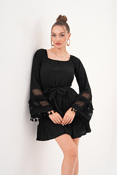 Marjinal KADIN İSPANYOL KOL Dantel Detaylı Bağcıklı Gofre Elnise