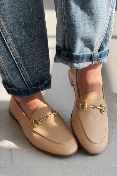 I Love Shoes Palvora Γνήσιο Δερμάτινο Κρέμα Γυναικείας Μοκασίνας με Λεπτομέρεια Πόρπης