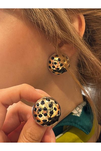 Accessories Hey Golden Yellow Black Leopard Patterned Curved Giant Daily Use Women's Earrings