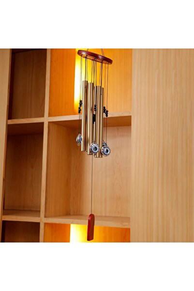 PUFO wind chime with 5 metal sound tubes for home or garden, Eye of Fatima model, gold