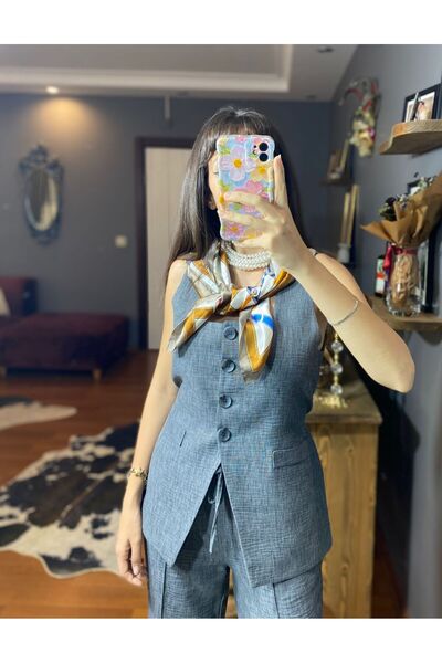 MODAGK Tie Detailed Vest Trousers Set - Gray